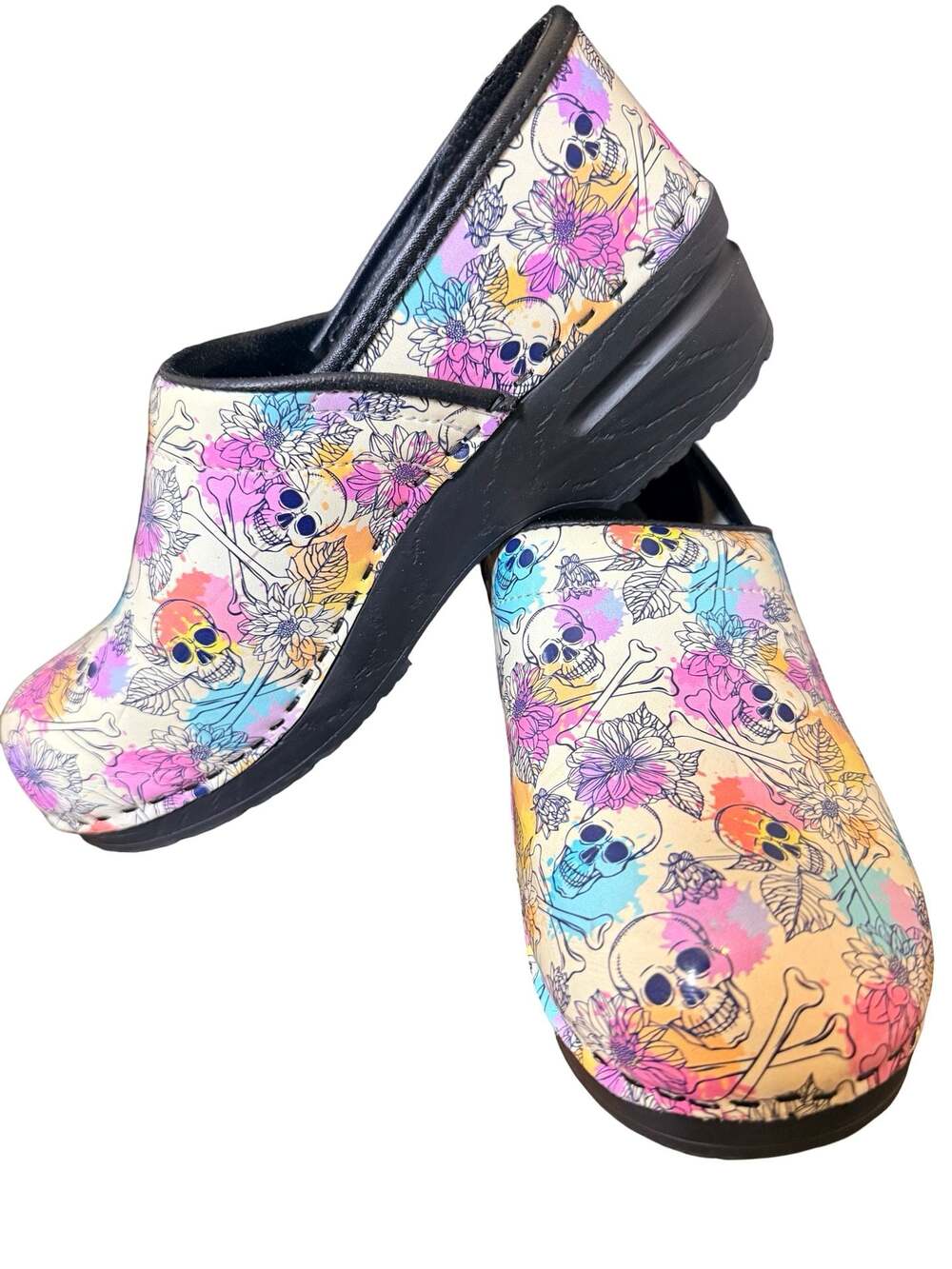 Bjork Swedish Comfort Professional Bonita Skull Floral Clogs 38 EU / 7 US - Picture 4 of 6